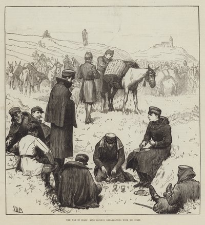 La guerra in Spagna, il re Alfonso che fa colazione con il suo staff da Valentine Walter Lewis Bromley