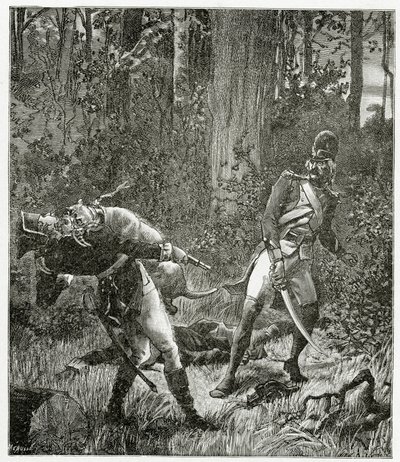 Rask il cane che uccide un soldato inglese - illustrazione da Bug-Jargal, XIX secolo da Valnay Pere et fils