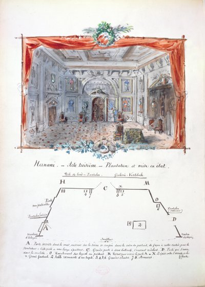 Scenografia e indicazioni sceniche per una produzione del 1877 di Hernani di Victor Hugo, 1879 da Valnay Pere et fils