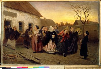 Processione di donne che escono da una casa danzando e cantando alla vigilia di un matrimonio da Vasili Grigorevich Perov