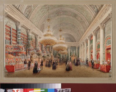 Bazar di beneficenza nella sala da banchetto del palazzo Yusupov a San Pietroburgo da Vasili Semenovich Sadovnikov