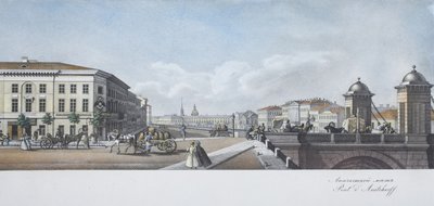 Il Ponte Anichkov dal panorama della Prospettiva Nevsky da Vasili Semenovich Sadovnikov