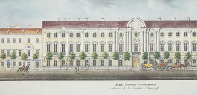 Il Palazzo Stroganov dal panorama della Prospettiva Nevsky da Vasili Semenovich Sadovnikov