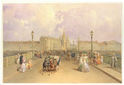 Veduta del ponte Blagoveshchensky a San Pietroburgo, 1851 da Vasili Semenovich Sadovnikov