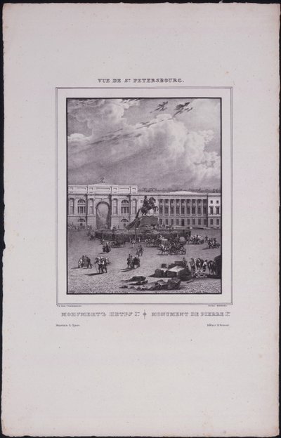 Vedute di San Pietroburgo. La statua equestre di Pietro il Grande in Piazza del Senato, 1833 da Vasili Semenovich Sadovnikov