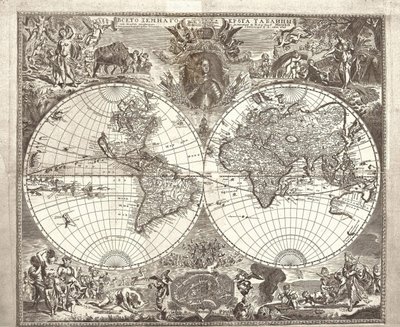 Mappa del mondo a doppio emisfero, 1713 da Vasily Anufrievich Kiprianov