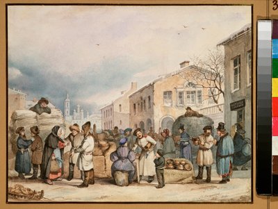 La piazza del mercato del fieno a San Pietroburgo da Vasily Ivanovich Sternberg