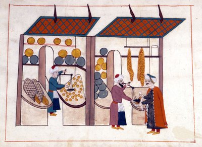 Un fruttivendolo e verduraio (quattro stagioni) a Costantinopoli, Turchia sotto l