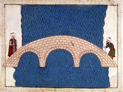 Costantinopoli. Ponte di Galata. Miniatura da "Memorie Turchesche" (codice Cicogna 1971) Acquerello della scuola veneziana del XVII secolo. da Venetian School