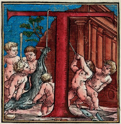 Iniziale T, dettaglio da una pagina di "De Humani Corporis Fabrica Libri Septem" di Andreas Vesalius da Venetian School