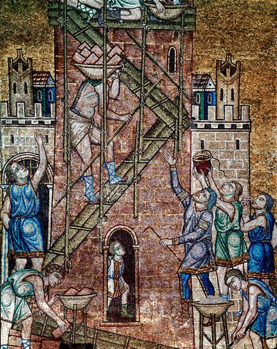 Architettura bizantina: la costruzione della torre di Babele da Veneto Byzantine School