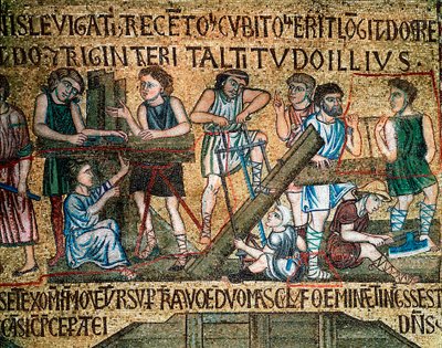 Architettura bizantina: "La costruzione della torre di Babele" Sul sito, operai e carpentieri segano tavole. Mosaico realizzato da artisti veneziani del XIII secolo Basilica di San Marco da Veneto Byzantine School