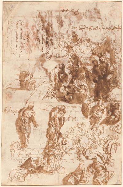 Studi per Giuditta e Oloferne, Davide e Golia, Il ritrovamento di Mosè e altri [recto] da Veronese