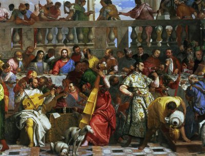 Le Nozze di Cana, dettaglio di musicisti e cani da Paolo Veronese