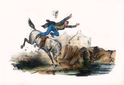 Un cavaliere cade dopo la corsa del suo cavallo. In 