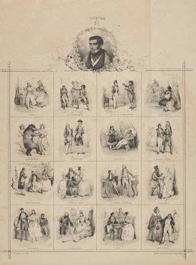Augustin-Eugène Scribe con personaggi, XIX secolo da Victor Adam