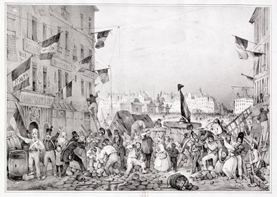Barricata in Rue Dauphine, 29 luglio 1830, inciso da H. Delaporte da Victor Adam
