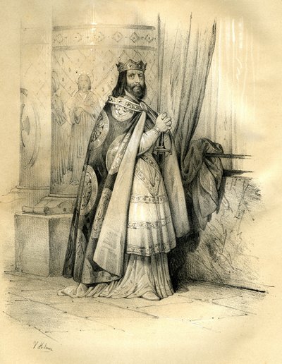 Dagoberto I (ca. 600-639) re di Austrasia (623-629), re di tutti i Franchi (629-634), re di Neustria e Borgogna (634-639). Il regno di Dagoberto I da Victor Adam