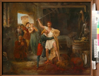Don Chisciotte combatte certe otri di vino rosso da Victor Adam