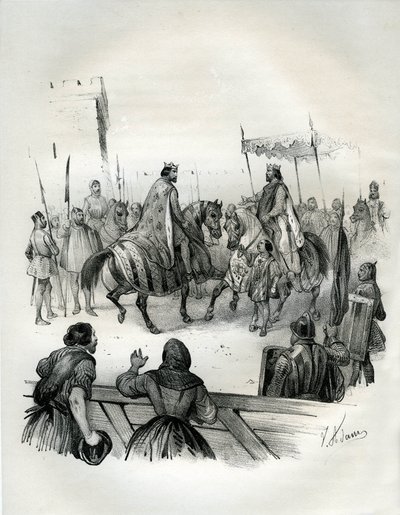Intervista nel 1023 di Enrico II (conosciuto come il zoppo e il santo, 973-1024), Imperatore Tedesco e Roberto II il Pio (970-1031), Re di Francia dal 996 fino alla sua morte da Victor Adam