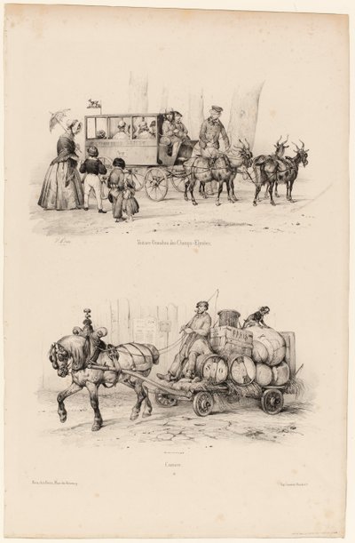 Omnibus sugli Champs-Elysées, c.1841-44 da Victor Adam