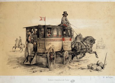 Omnibus di Parigi - Litografia di Adam, ca. 1840 da Victor Adam