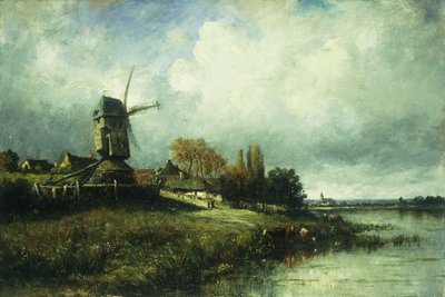 Paesaggio Fluviale con un Mulino a Vento, 1870 da Leon Victor Dupre