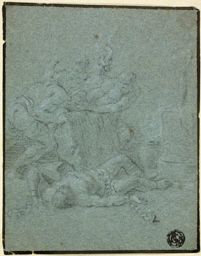 Due uomini che tengono un masso sopra un uomo prostrato con manette da Victor Honoré Janssens