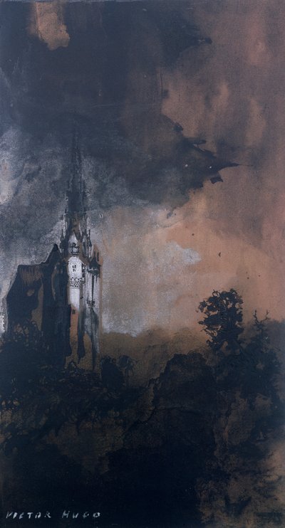 Il Castello al Chiaro di Luna (penna e inchiostro di china, seppia e gouache su carta) da Victor Hugo