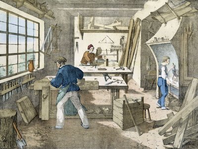 Il falegname, litografia di Janson. XIX secolo da Victor Janson