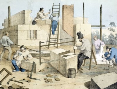 Il muratore, il sarto e il tagliapietre. Litografia di Janson. XIX secolo da Victor Janson