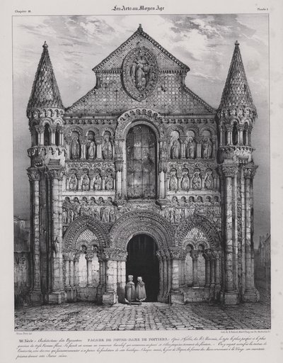 Facciata romanica della Chiesa di Notre Dame la Grande, Poitiers, Francia da Victor Jean Baptiste (after) Petit