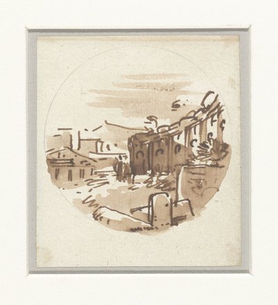 Schizzo rapido di edifici classici, un tempio e un portico in una parete curva da Victor Jean Nicolle