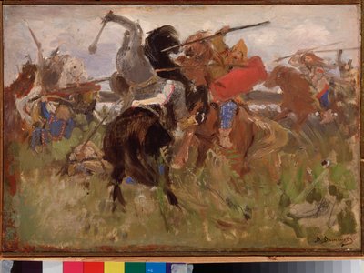 Battaglia tra Sciti e Slavi, scontro di cavalieri in armatura da Victor Mikhailovich Vasnetsov