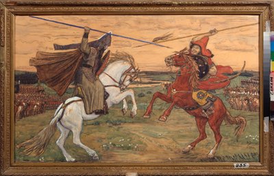 Il duello di Alexander Peresvet e il tartaro Chelibey nella pianura di Kulikovo nel 1380 da Victor Mikhailovich Vasnetsov