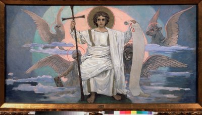 Il Figlio Unigenito e il Verbo di Dio - Gesù Cristo circondato da una rappresentazione dei quattro evangelisti (tetramorfo) da Victor Mikhailovich Vasnetsov