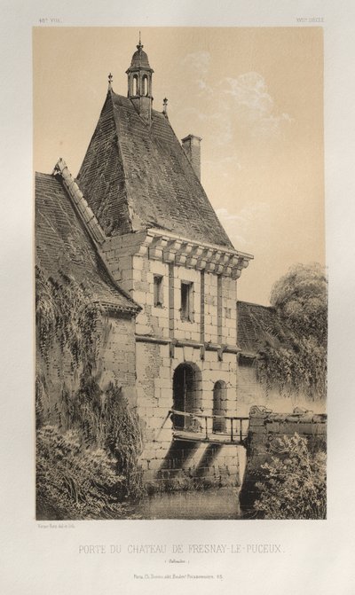 Architettura Pittoresca o Monumenti del XV e XVI Secolo: Castelli di Francia del XV e XVI Secolo: Tav. 48, Porta del Castello di Fresnay-Le-Puceux (Calvados) da Victor Petit
