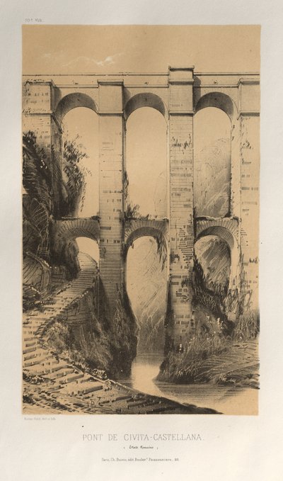 Architettura Pittoresca o Monumenti del XV e XVI Secolo: Castelli di Francia del XV e XVI Secolo: Tav. 50, Ponte di Civita-Castellana (Stati Romani) da Victor Petit