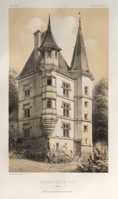 Architettura Pittoresca o Monumenti del XV e XVI Secolo: Castelli di Francia del XV e XVI Secolo: Tav. 61, Antico Feudo di Fley (Nièvre) da Victor Petit
