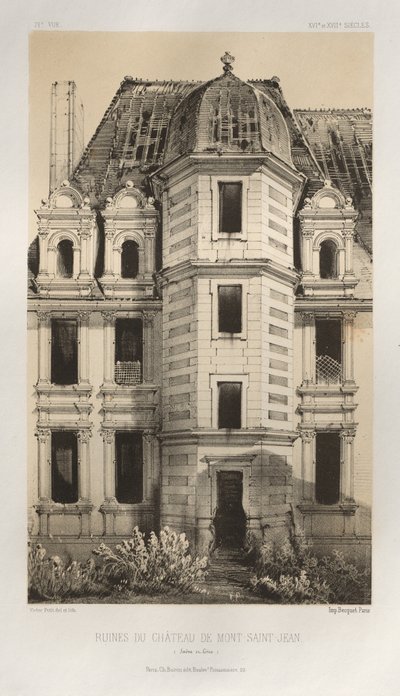 Architettura Pittoresca o Monumenti del XV e XVI Secolo: Castelli di Francia del XV e XVI Secolo: Tav. 71, Rovine del Castello di Mont-Saint-Jean (Saône et Loire) da Victor Petit