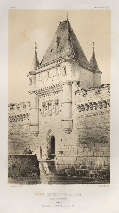 Architettura pittoresca o monumenti dei secoli XV e XVI: Castelli di Francia dei secoli XV e XVI: Tav. 80, Porta Notre-Dame a Sens (Yonne) da Victor Petit