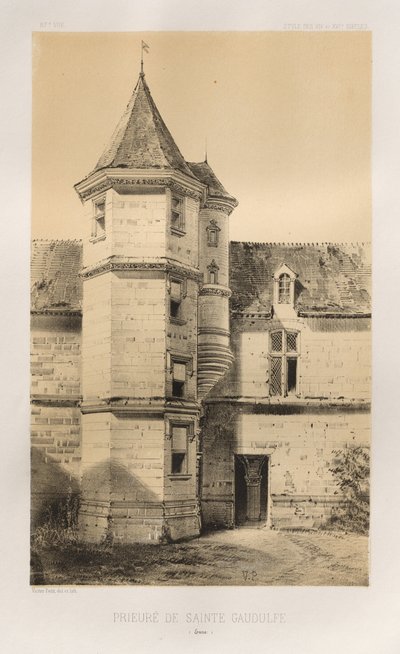Architettura pittoresca o monumenti dei secoli XV e XVI: Castelli di Francia dei secoli XV e XVI: Tav. 87, Priorato di Sainte Gaudulfe (Eure) da Victor Petit
