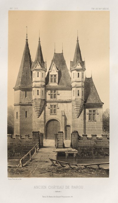 Architettura pittoresca o monumenti dei secoli XV e XVI: Castelli di Francia dei secoli XV e XVI: Tav. 88, Antico Castello di Barou (Calvados) da Victor Petit