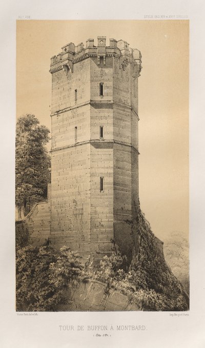 Architettura pittoresca o monumenti dei secoli XV e XVI: Castelli di Francia dei secoli XV e XVI: Tav. 90, Torre di Buffon a Montbard (Côte d