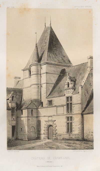 Architettura pittoresca o monumenti dei secoli XV e XVI: Castelli di Francia dei secoli XV e XVI: Tav. 93, Castello di Cramesnil (Calvados) da Victor Petit