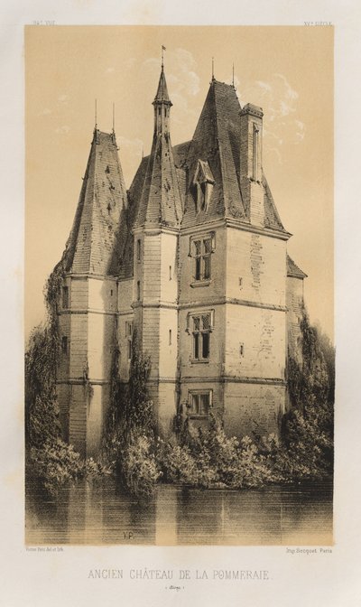 Architettura pittoresca o monumenti dei secoli XV e XVI: Castelli di Francia dei secoli XV e XVI: Tav. 94, Antico Castello di la Pommeraie (Aisne) da Victor Petit