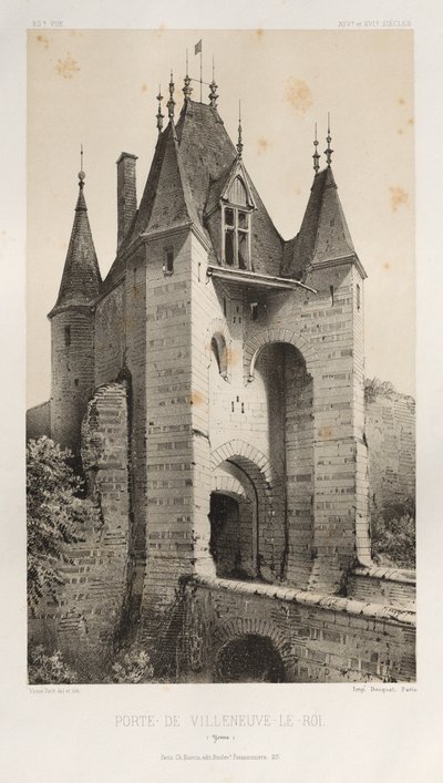 Architettura pittoresca o monumenti dei secoli XV e XVI: Castelli di Francia dei secoli XV e XVI: Tav. 95, Porta di Villeneuve-Le-Roi (Yonne) da Victor Petit
