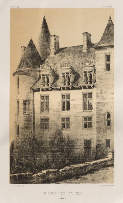 Architettura pittoresca o monumenti dei secoli XV e XVI: Castelli di Francia dei secoli XV e XVI: Tav. 100, Castello di Saligny (Alliers) da Victor Petit