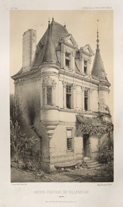 Architettura Pittoresca o Monumenti del XV e XVI Secolo: Castelli di Francia del XV e XVI Secolo: Pl. 9, Antico Castello di Villeneuve (Yonne) da Victor Petit