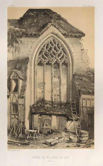 Architettura Pittoresca o Monumenti del XV e XVI Secolo: Castelli di Francia del XV e XVI Secolo: Pl.17, Rovina di St. Jean-Le-Bas (Aisne) da Victor Petit